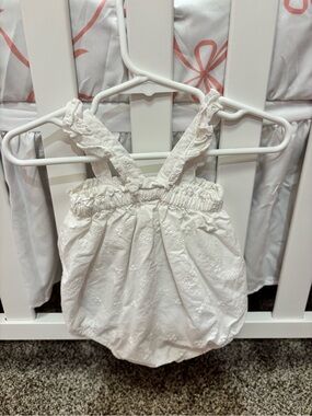 White Eyelet Baby Romper with Ruffled Straps